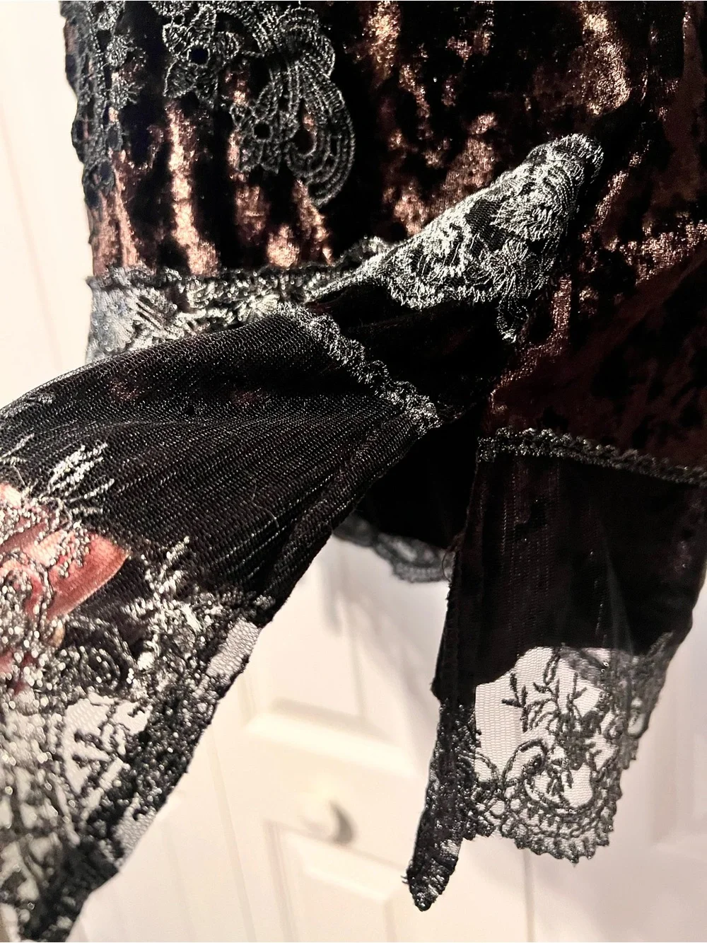 Passion Concept-Deep Purple/Black Beaded Velvet Lace V-Neck Tunic Blouse-Long Sl